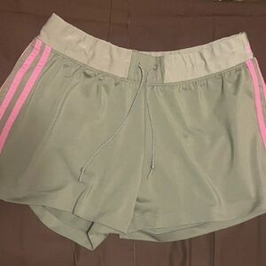Adidas Olive and Pink Women's Athletic Shorts